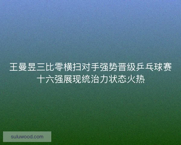 王曼昱三比零横扫对手强势晋级乒乓球赛十六强展现统治力状态火热 王曼昱三比零横扫对手强势晋级乒乓球赛十六强展现统治力状态火热