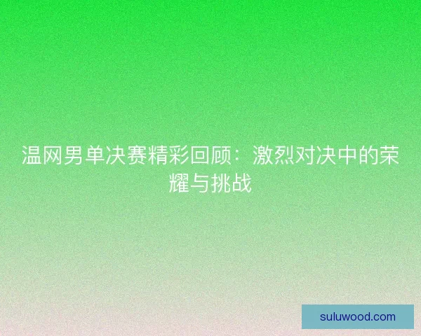 温网男单决赛精彩回顾：激烈对决中的荣耀与挑战