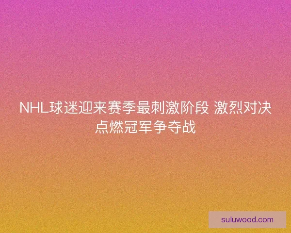 NHL球迷迎来赛季最刺激阶段 激烈对决点燃冠军争夺战