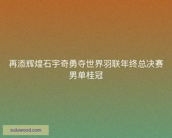 再添辉煌石宇奇勇夺世界羽联年终总决赛男单桂冠